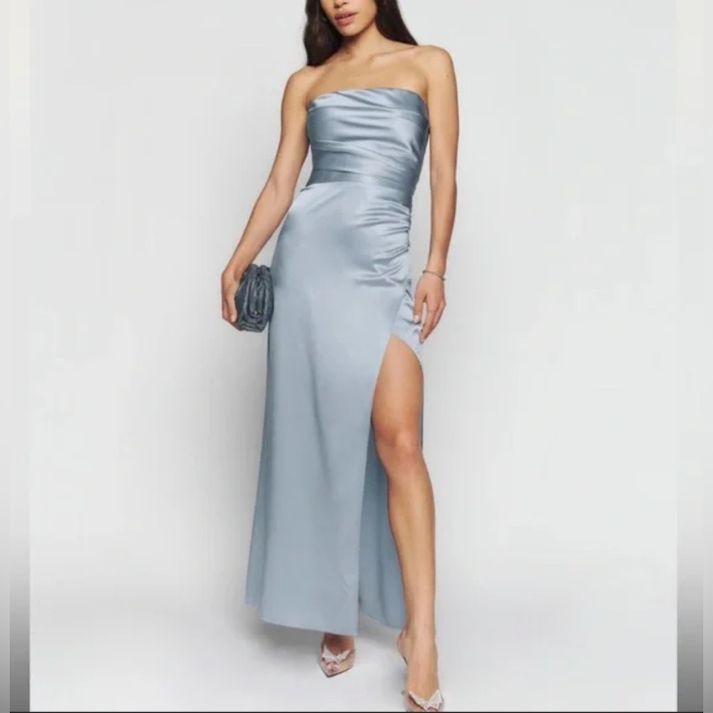NWT Reformation Barrow Silk Dress in Mineral Blue Maxi Sleeveless